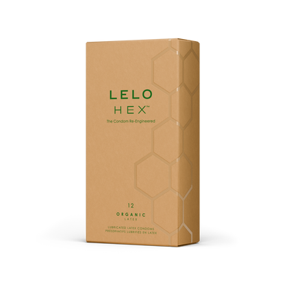 preservativi profilattici condom lelo hex organic confezione 12 packaging beige fondo trasparente