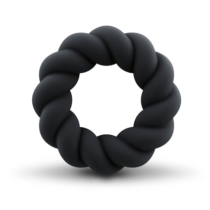 Anello fallico cock ring nero twist di rocks off, su sfondo bianco